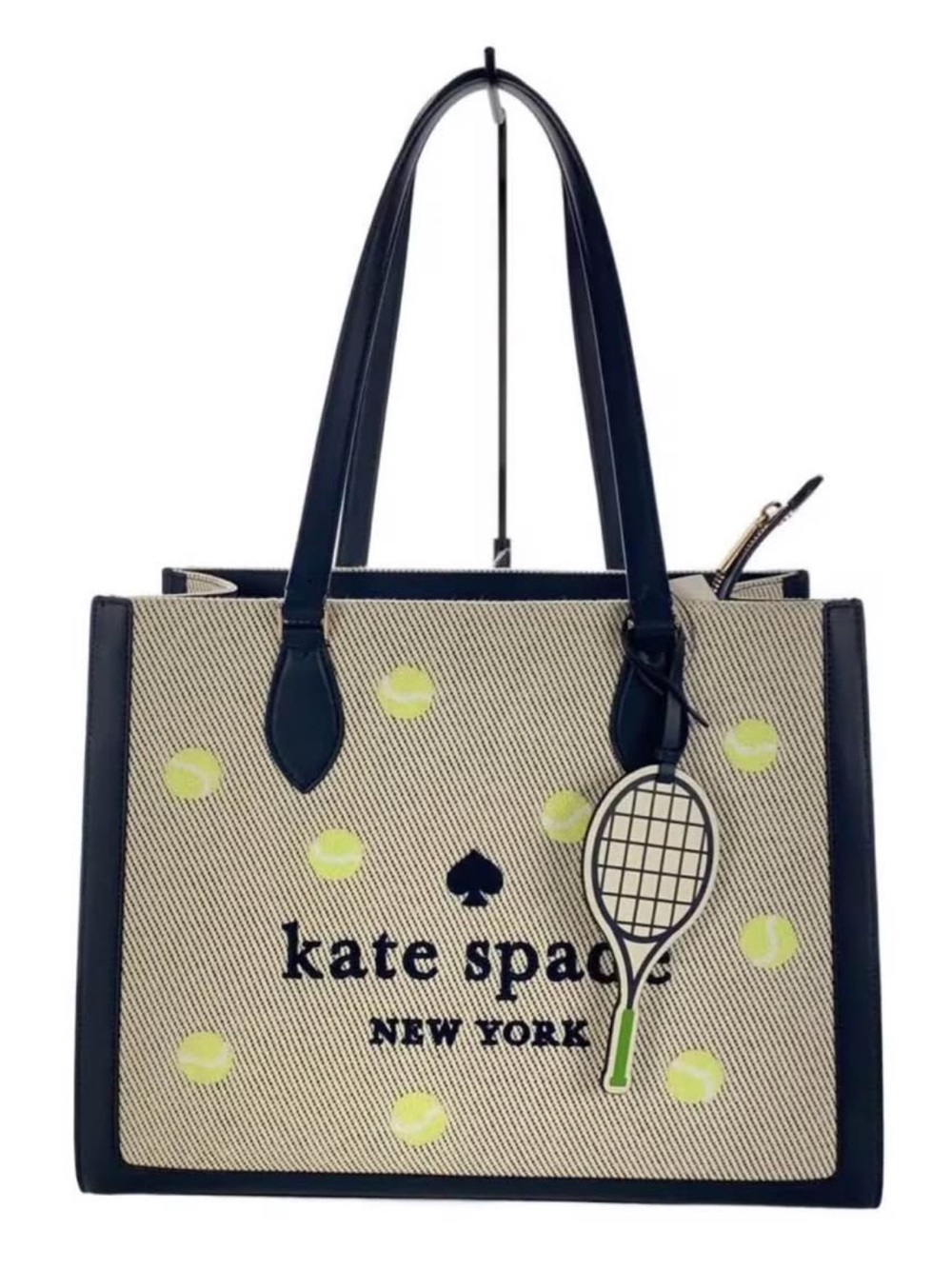 kate spade Canvas Tennis Tote with Navy Trim & Yellow Accents